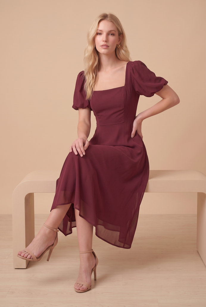 Fit And Flare Georgette Midi Dress