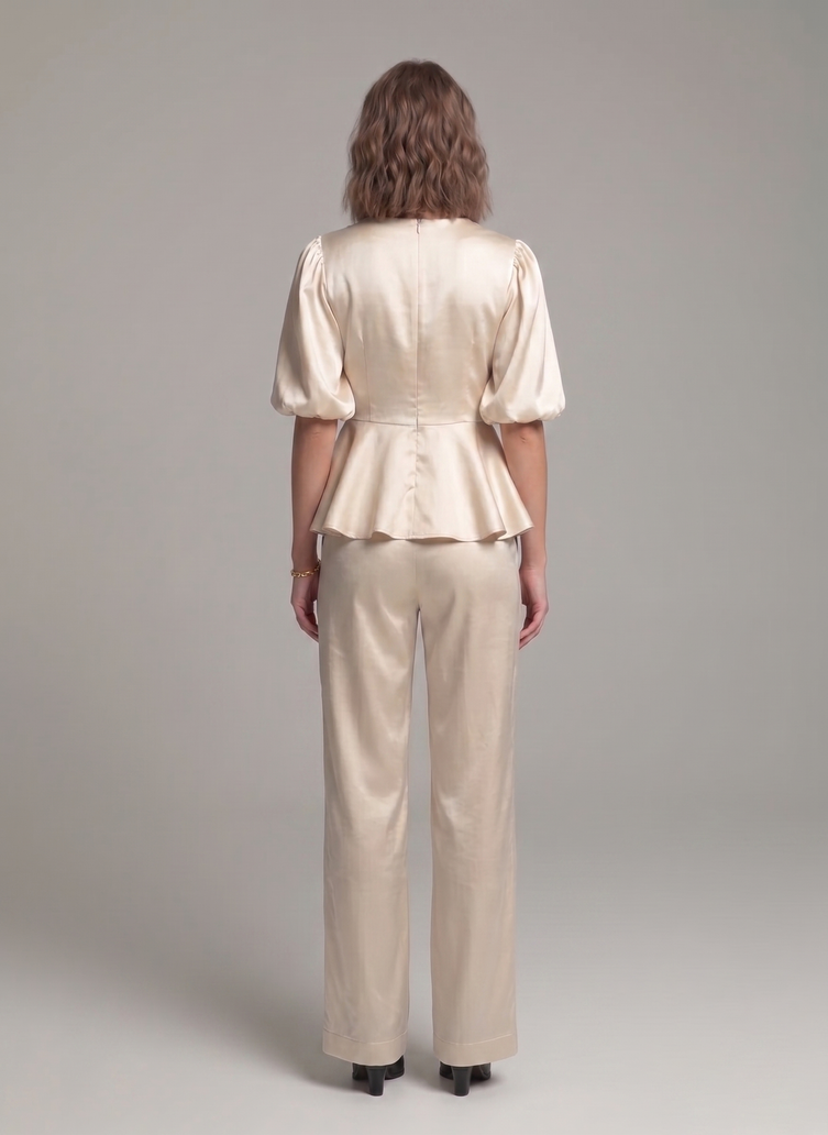 Balloon Sleeve Satin Co-ord Set