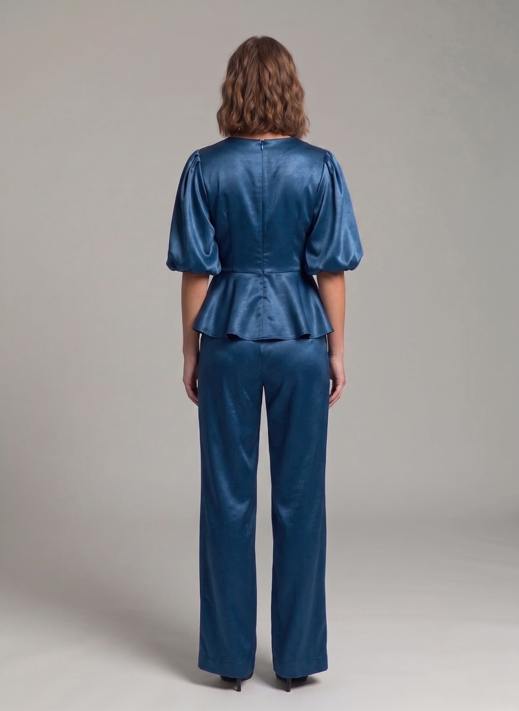 Balloon Sleeve Satin Co-ord Set