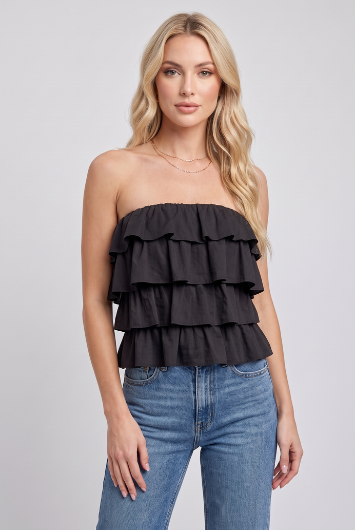 Cotton Crop Frilled Tube Top