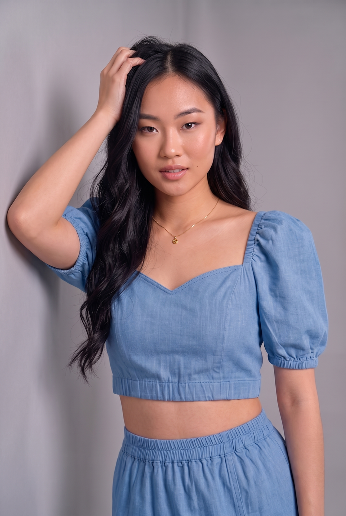 Puff Sleeve Denim Co-ord Skirt & Top Set