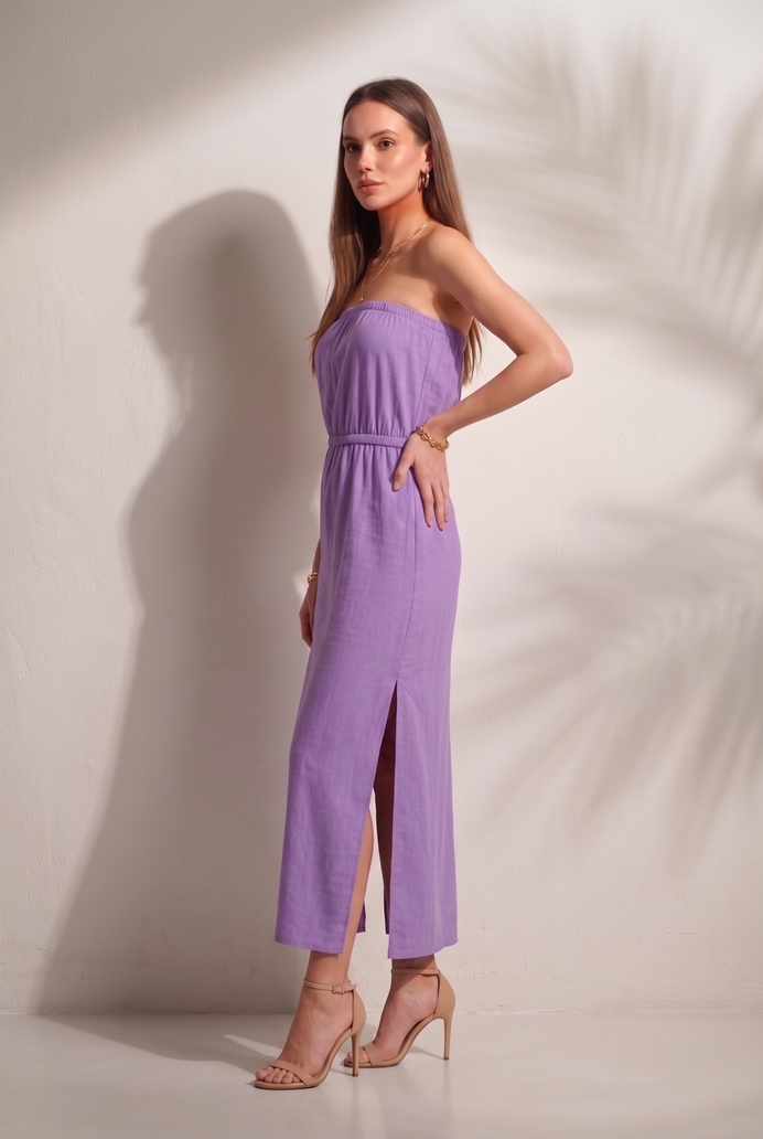 Cotton Tube Side Slit Long Dress