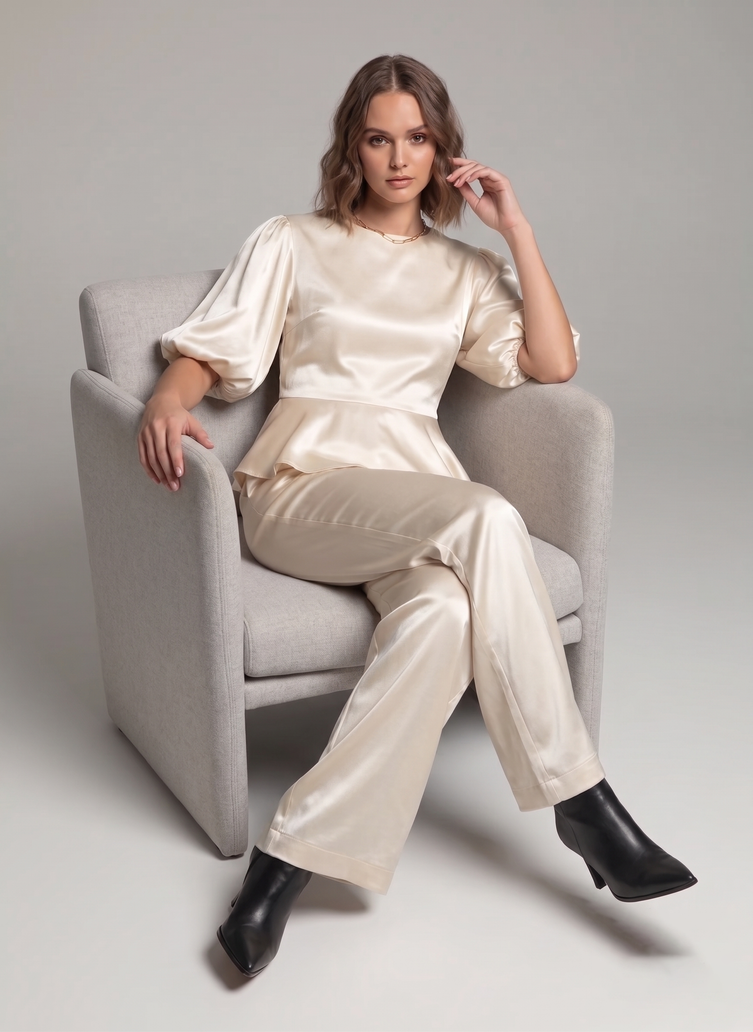 Balloon Sleeve Satin Co-ord Set