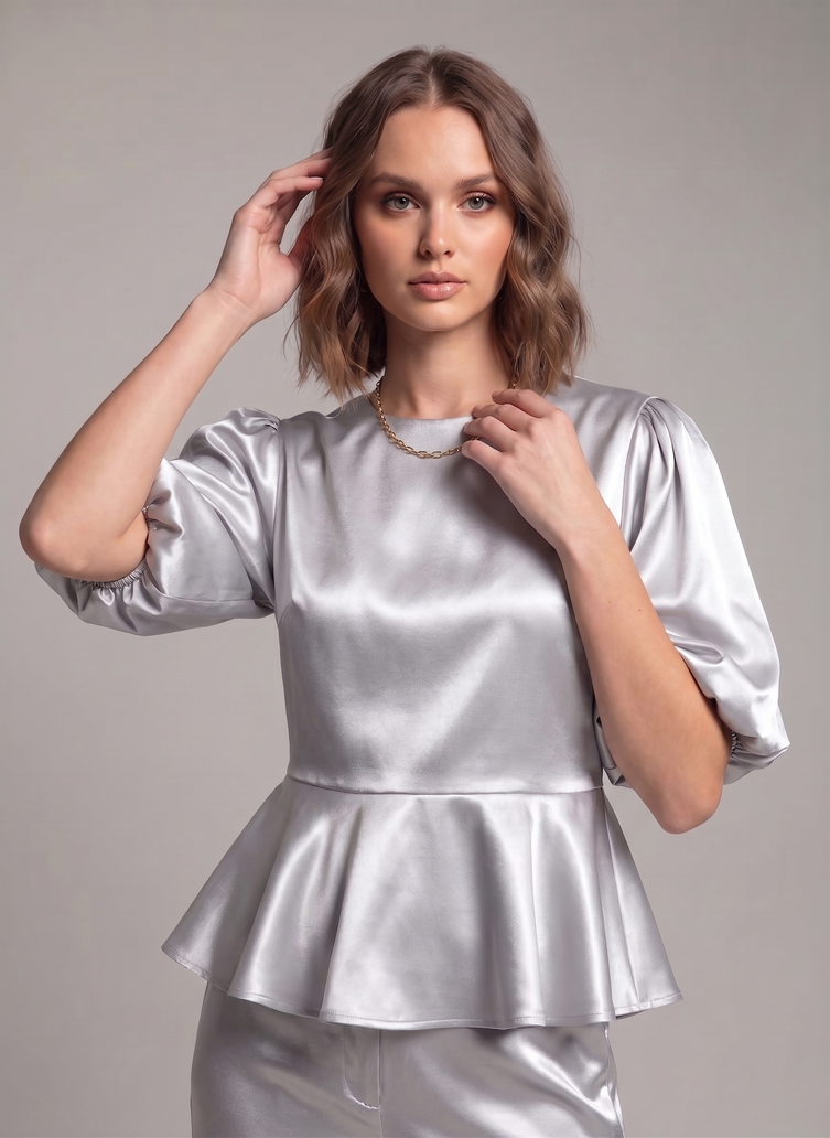 Balloon Sleeve Satin Co-ord Set