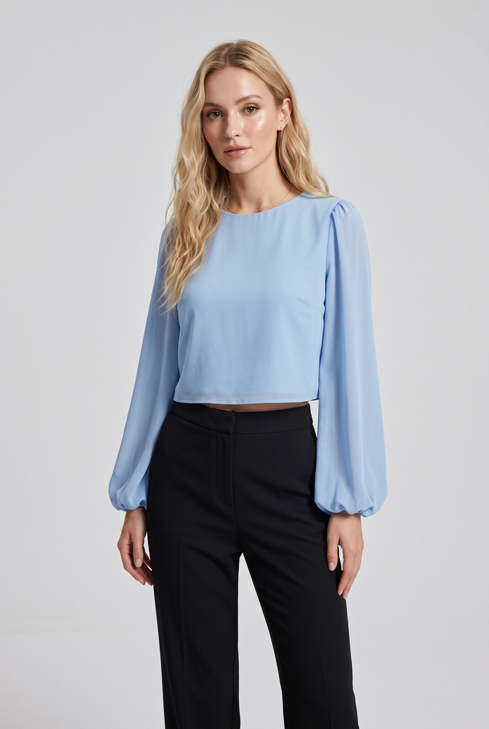 Chiffon Balloon Sleeve Crop Top