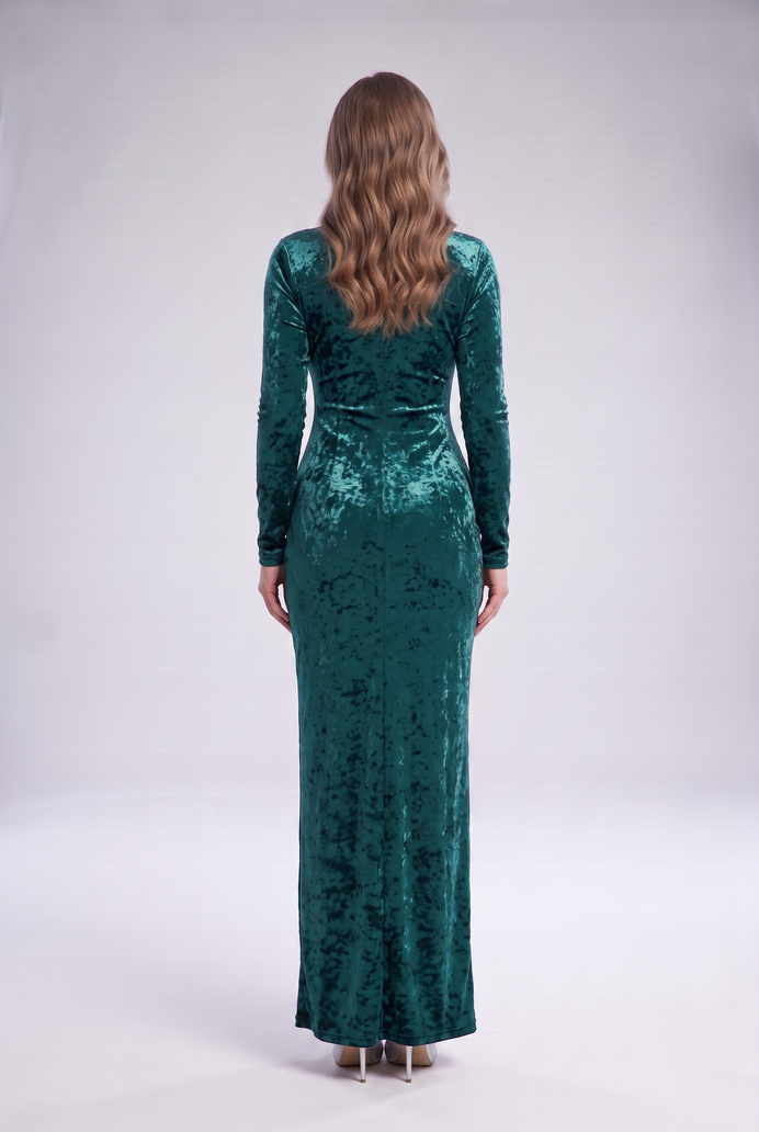 Korean Crushed Velvet Fish Cut Gown