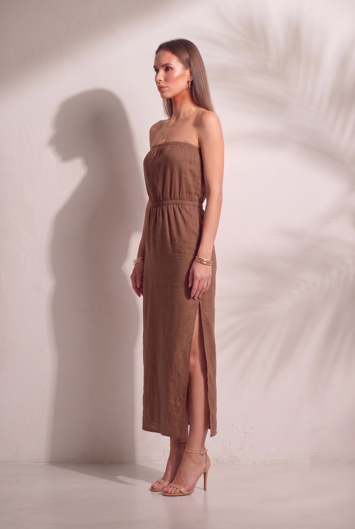 Cotton Tube Side Slit Long Dress