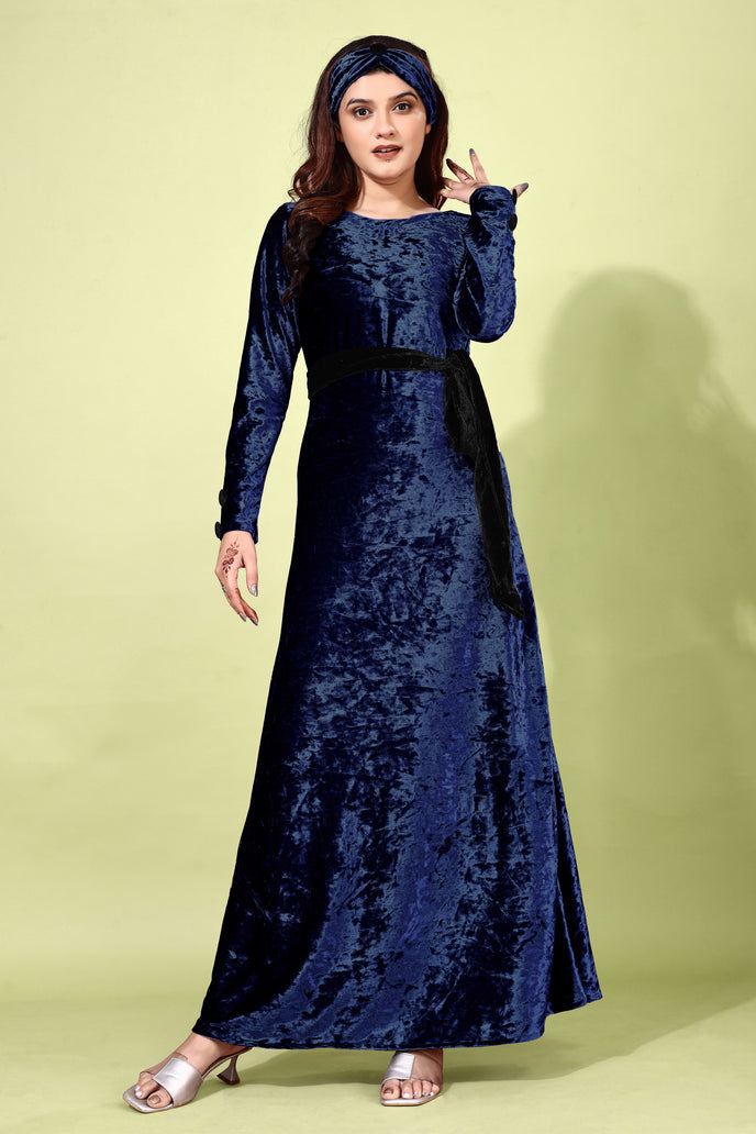 Velvet A-line Western Gown with Headband & Belt