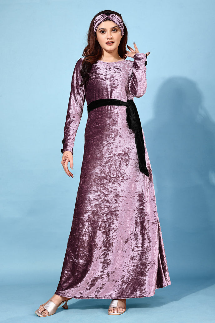 Velvet A-line Western Gown with Headband & Belt