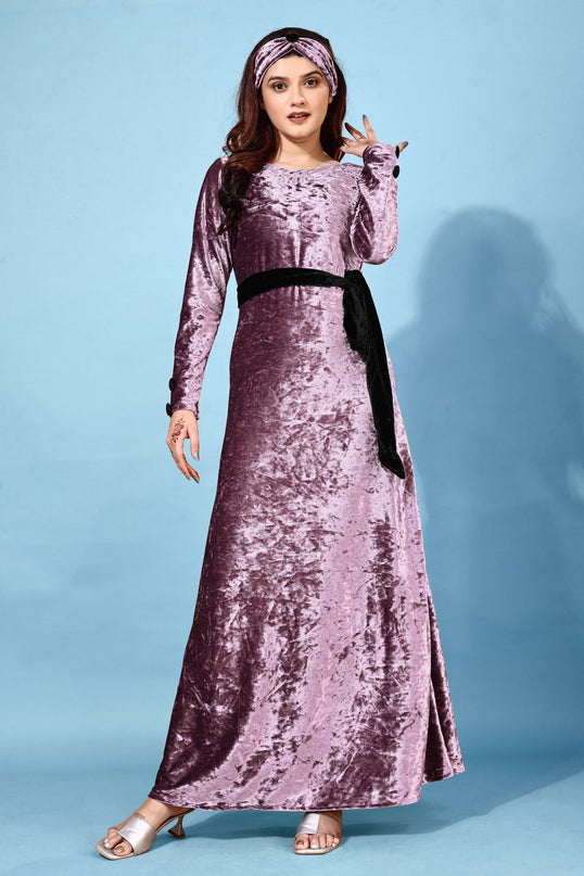 Velvet A-line Western Gown with Headband & Belt