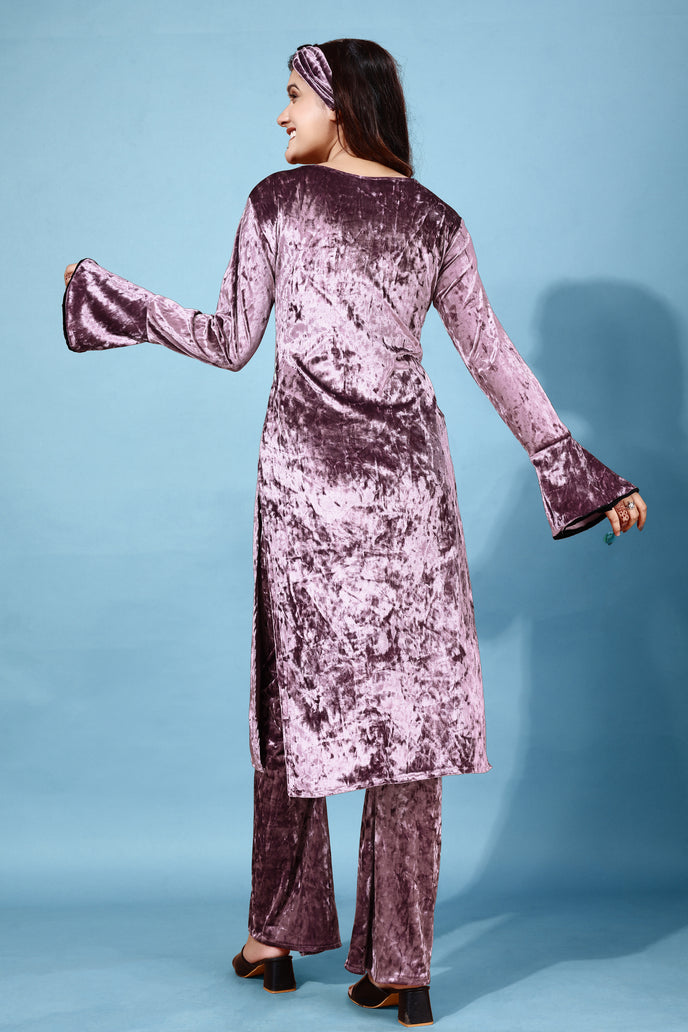 Korean Velvet Ethnic Suit With Matchinng Headband