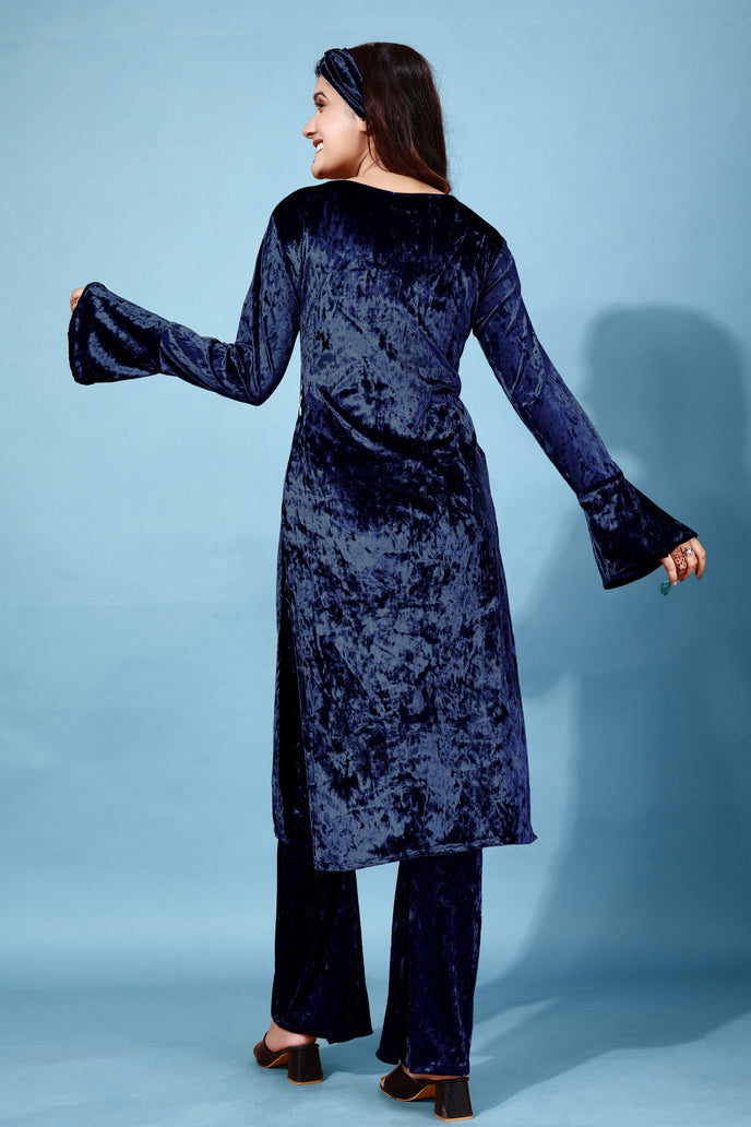 Korean Velvet Ethnic Suit With Matchinng Headband