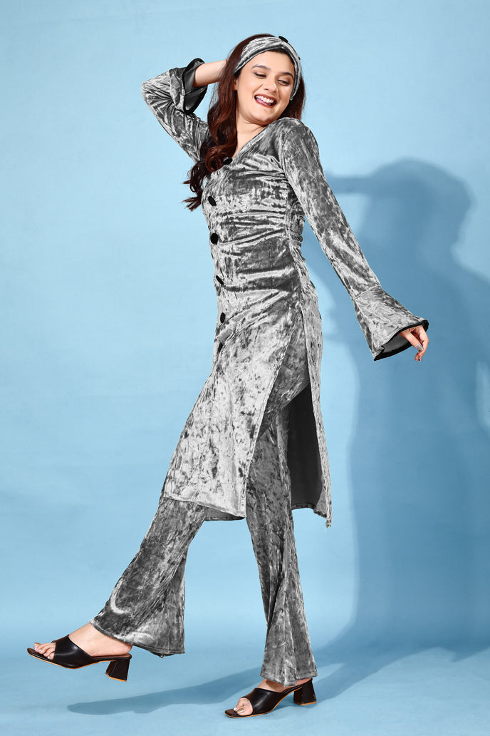 Korean Velvet Ethnic Suit With Matchinng Headband