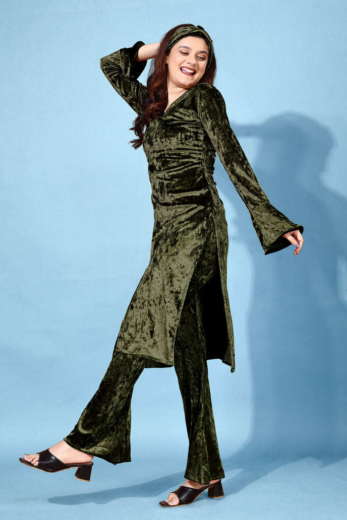 Korean Velvet Ethnic Suit With Matchinng Headband