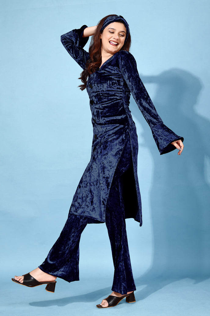 Korean Velvet Ethnic Suit With Matchinng Headband