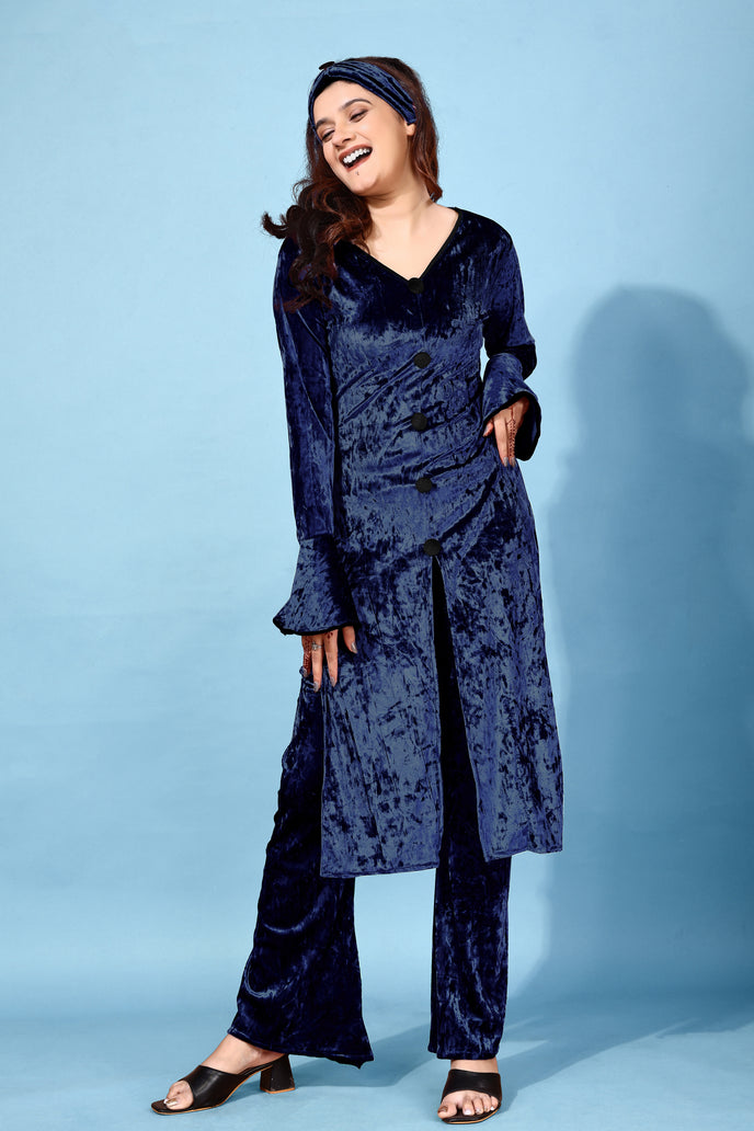 Korean Velvet Ethnic Suit With Matchinng Headband