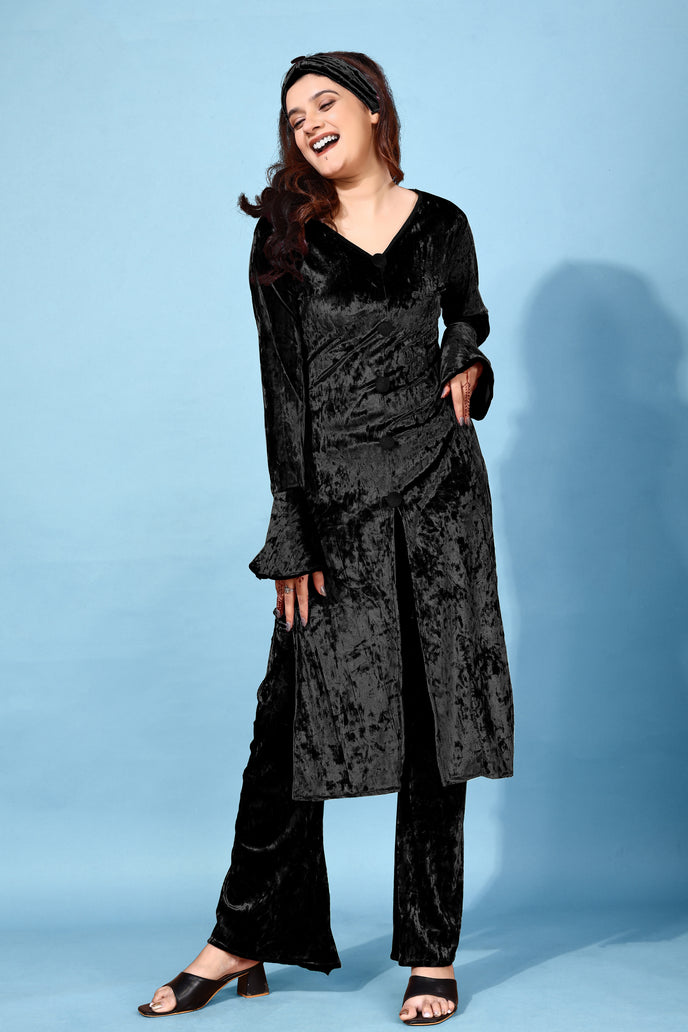 Korean Velvet Ethnic Suit With Matchinng Headband