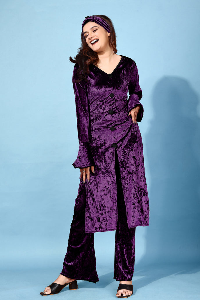 Korean Velvet Ethnic Suit With Matchinng Headband