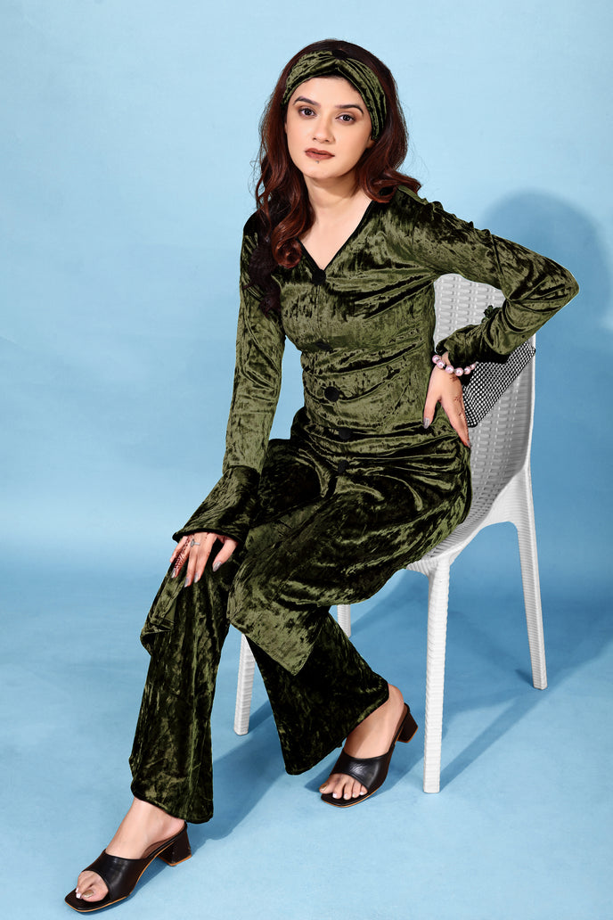 Korean Velvet Ethnic Suit With Matchinng Headband