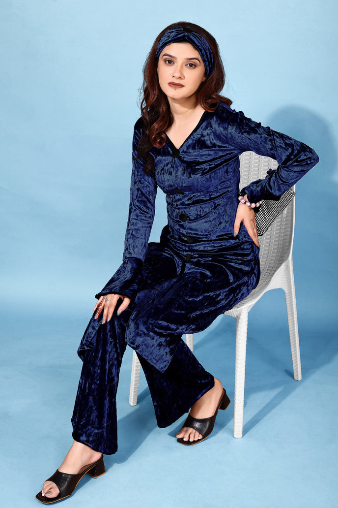 Korean Velvet Ethnic Suit With Matchinng Headband