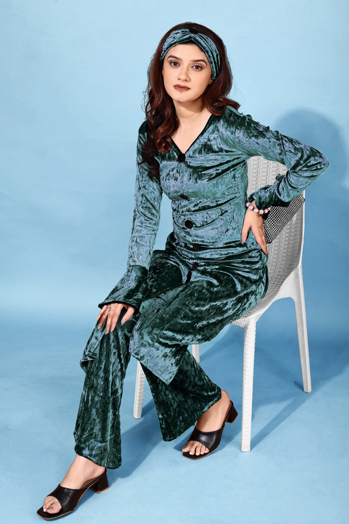 Korean Velvet Ethnic Suit With Matchinng Headband