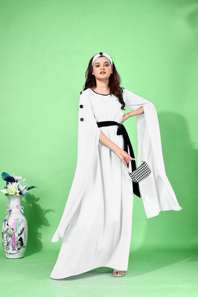 Fit and Flare Georgette Long Dress with Belt & Matching Headband