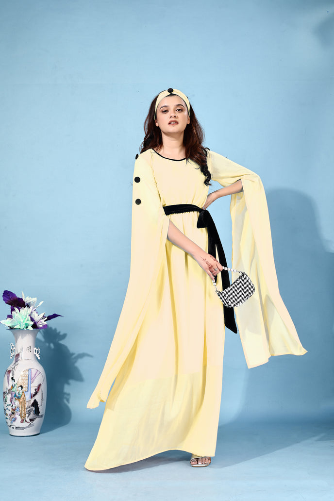 Fit and Flare Georgette Long Dress with Belt & Matching Headband