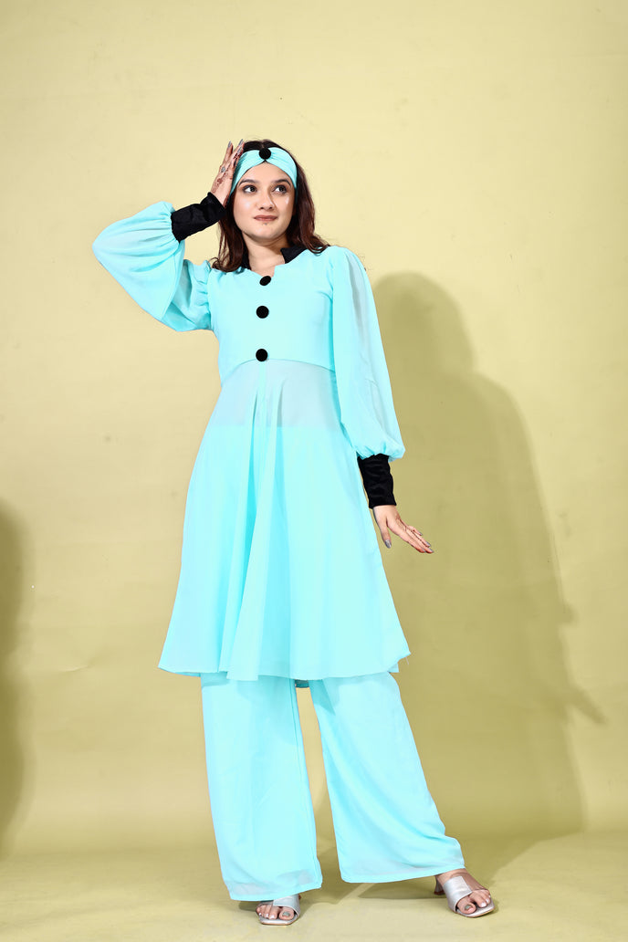 Georgette Anarkali Kurta with Palazzo & Headband