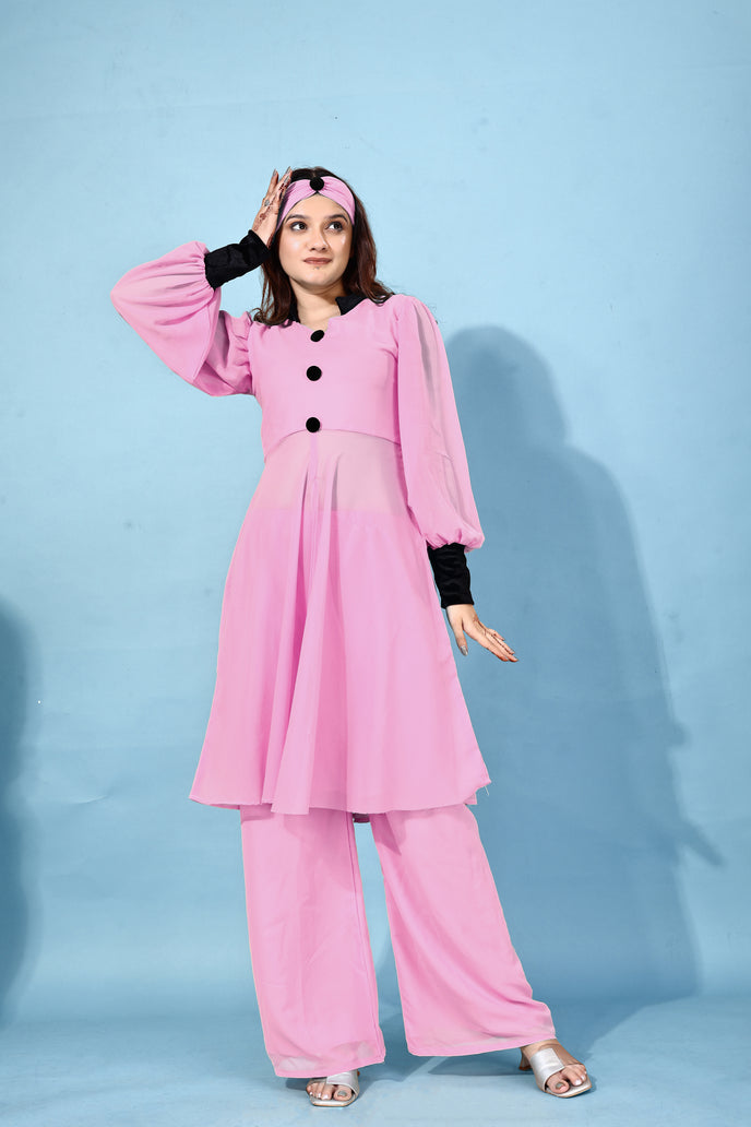 Georgette Anarkali Kurta with Palazzo & Headband