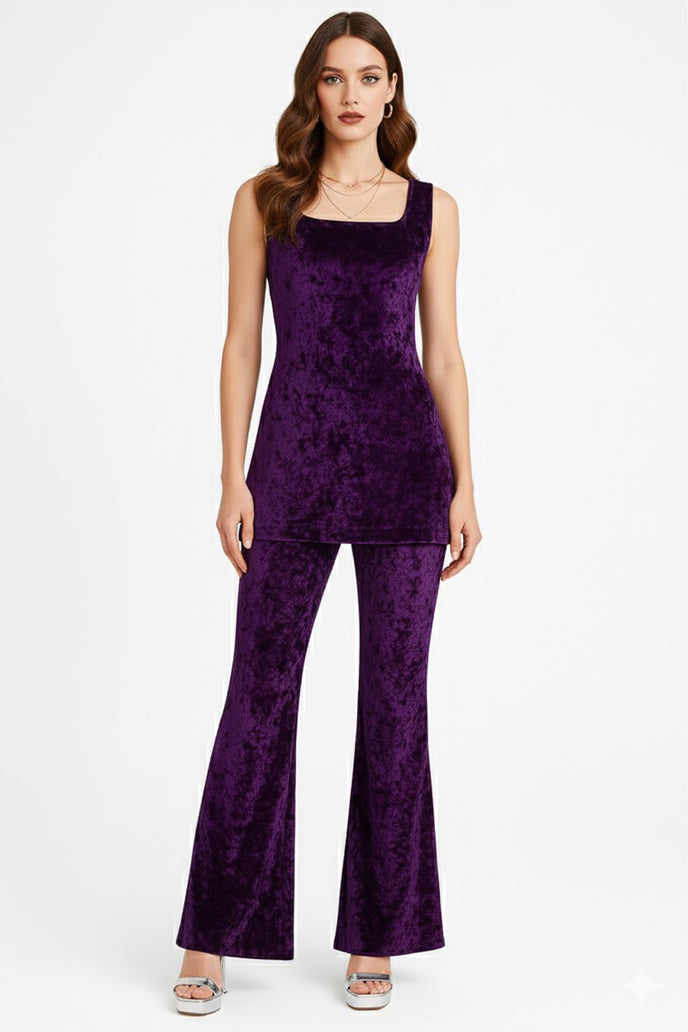 Korean Velvet Sleeveless Co-ord Set