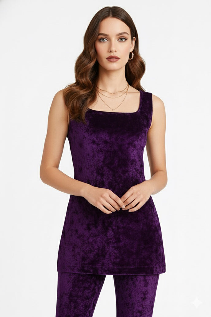 Korean Velvet Sleeveless Co-ord Set