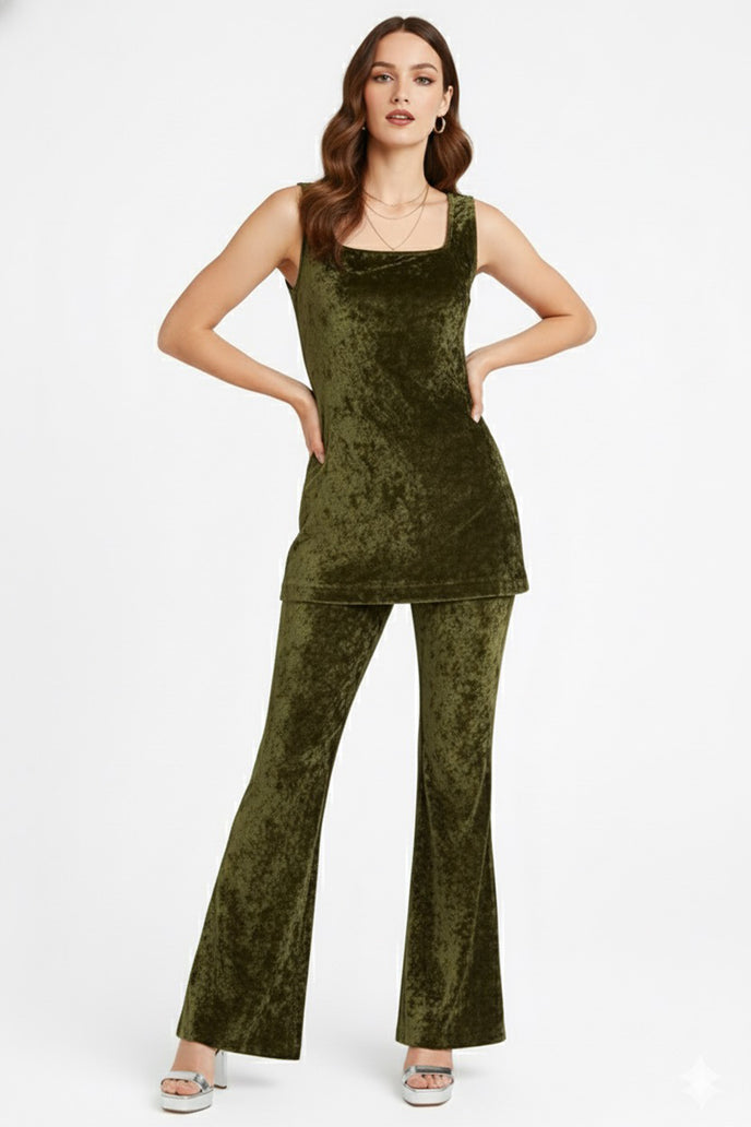 Korean Velvet Sleeveless Co-ord Set
