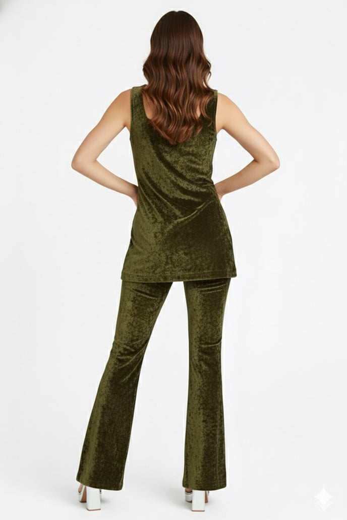 Korean Velvet Sleeveless Co-ord Set