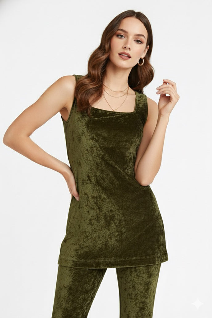 Korean Velvet Sleeveless Co-ord Set