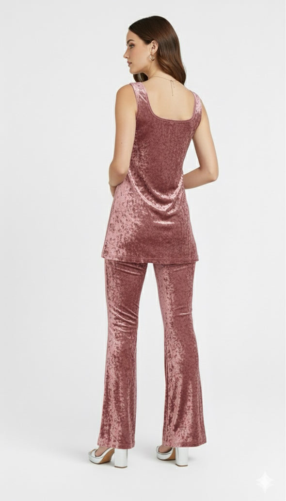 Korean Velvet Sleeveless Co-ord Set