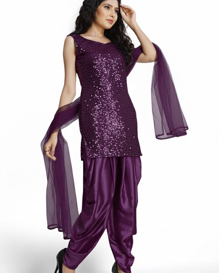Stylish Sequins Dhoti Suit With Dupatta