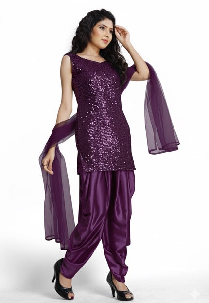 Stylish Sequins Dhoti Suit With Dupatta