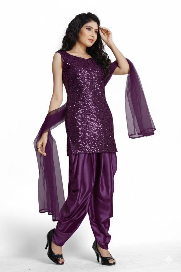 Stylish Sequins Dhoti Suit With Dupatta