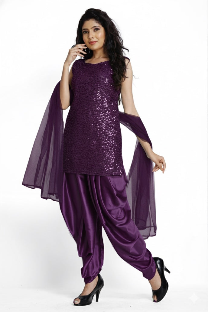 Stylish Sequins Dhoti Suit With Dupatta