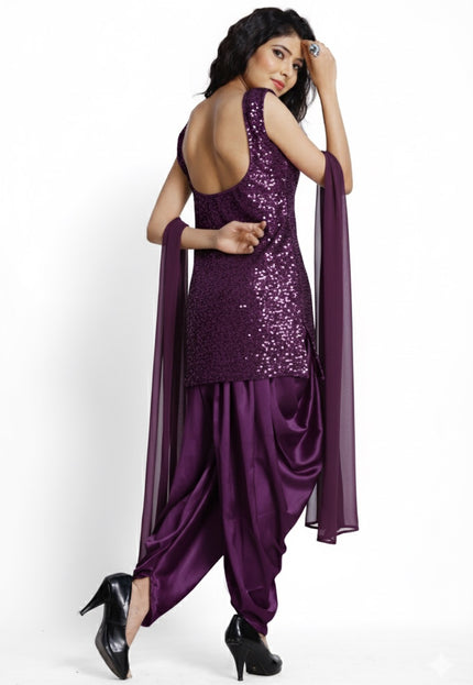 Stylish Sequins Dhoti Suit With Dupatta