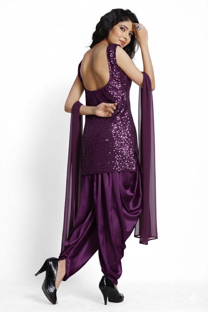 Stylish Sequins Dhoti Suit With Dupatta