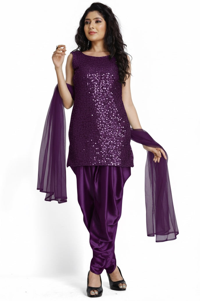 Stylish Sequins Dhoti Suit With Dupatta
