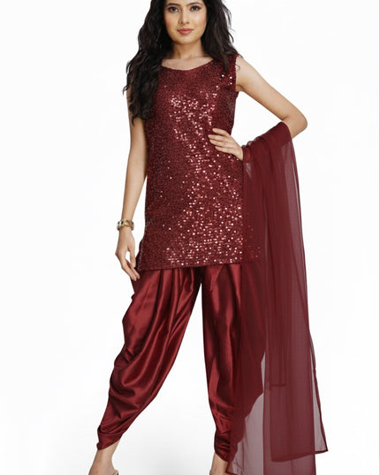 Stylish Sequins Dhoti Suit With Dupatta
