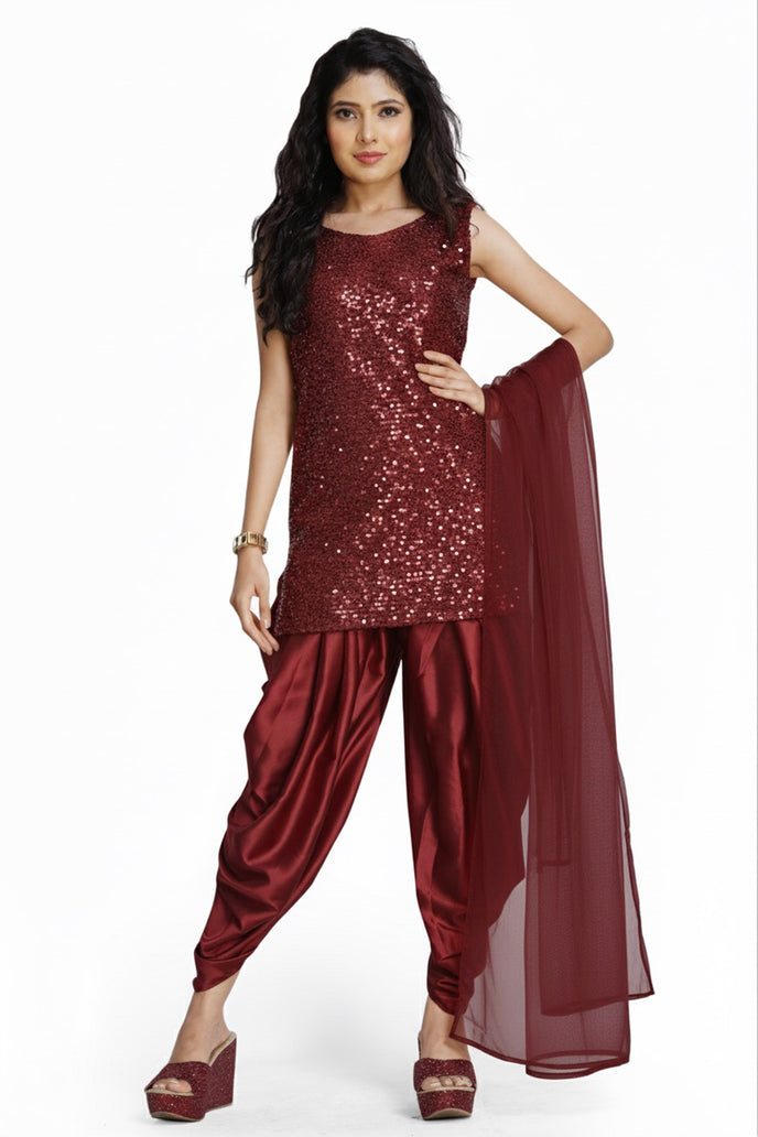 Stylish Sequins Dhoti Suit With Dupatta