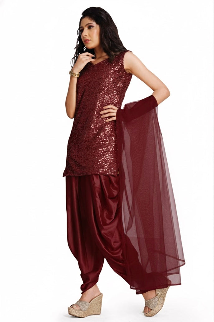 Stylish Sequins Dhoti Suit With Dupatta